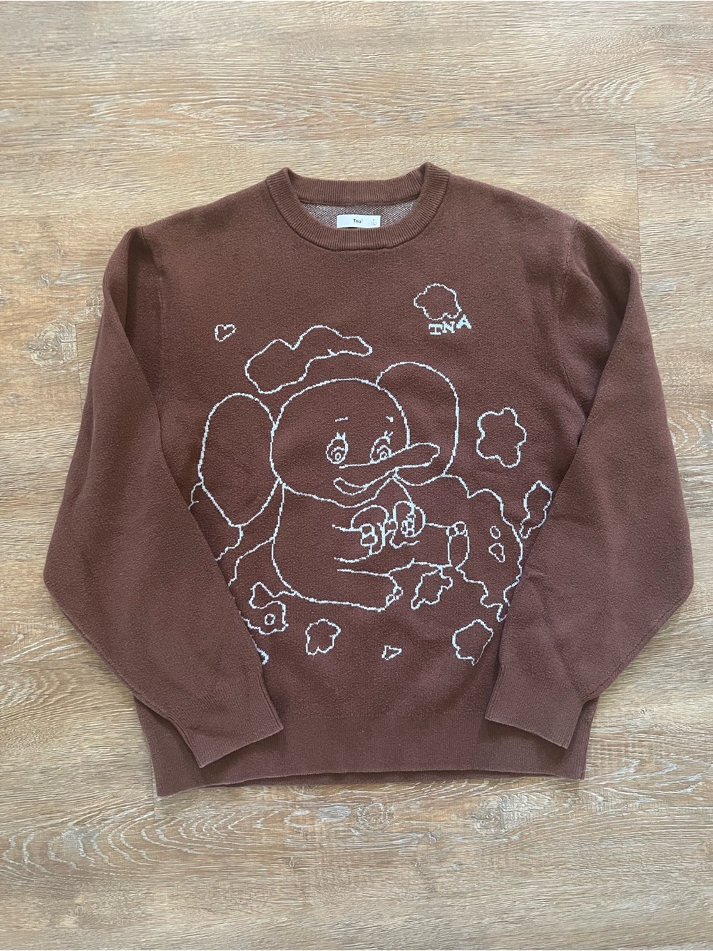 Aritzia Tna Century Elephant Graphic Jacquard Sweater | Brown | Small